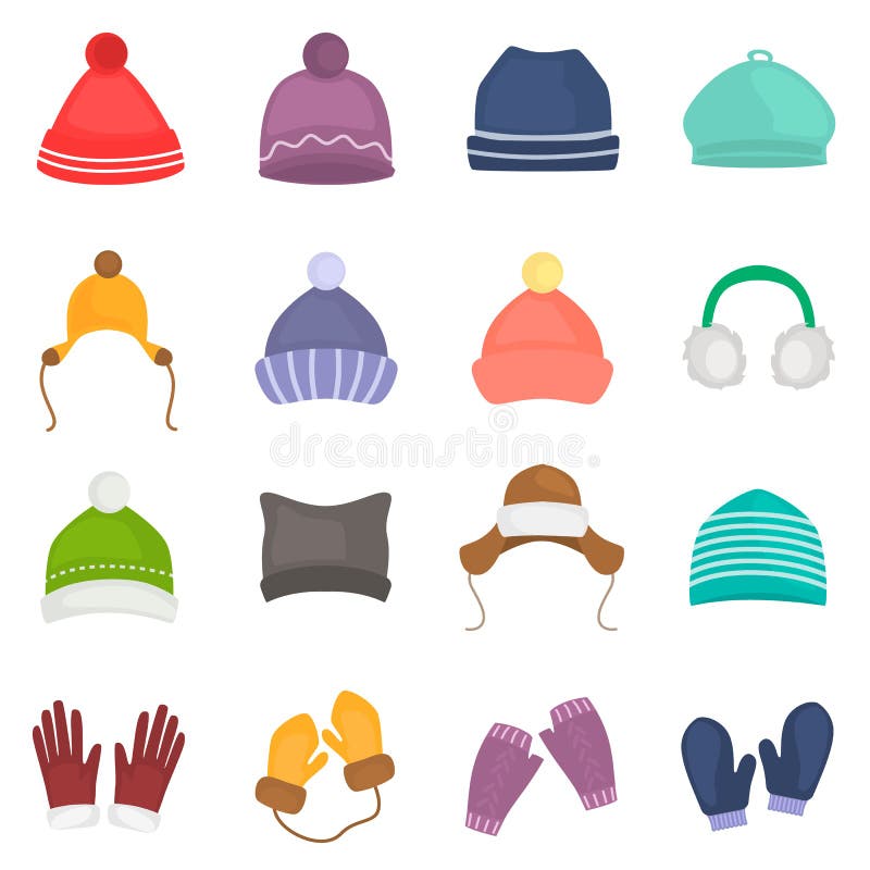 Winter hats and gloves color icons set for web and mobile. Winter hats and gloves color icons set for web and mobile