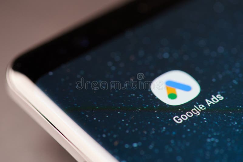 New york, USA - January 24, 2019: Google ads app icon on smartphone screen close up view. New york, USA - January 24, 2019: Google ads app icon on smartphone screen close up view