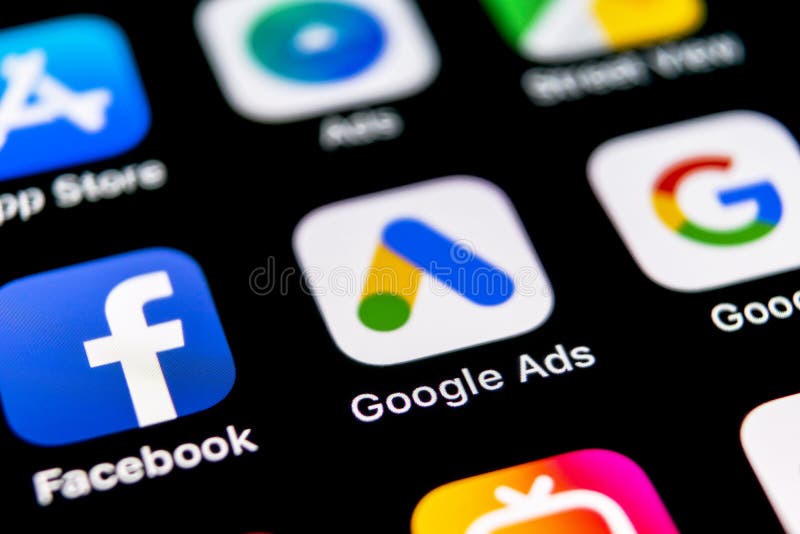 Sankt-Petersburg, Russia, September 30, 2018: Google Ads AdWords application icon on Apple iPhone X screen close-up. Google Ad Words icon. Google ads Adwords application. Social media network. Sankt-Petersburg, Russia, September 30, 2018: Google Ads AdWords application icon on Apple iPhone X screen close-up. Google Ad Words icon. Google ads Adwords application. Social media network