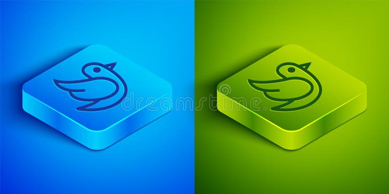 Isometric line Dove icon isolated on blue and green background. Square button. Vector. Isometric line Dove icon isolated on blue and green background. Square button. Vector.