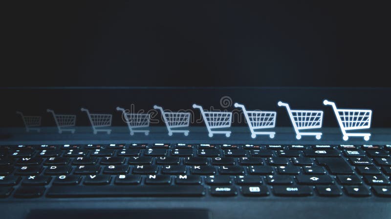 Εικονίδιο κάρρων αγορών στο lap-top backgraund λευκό αγορών lap-top Διαδικτύου στοκ φωτογραφίες