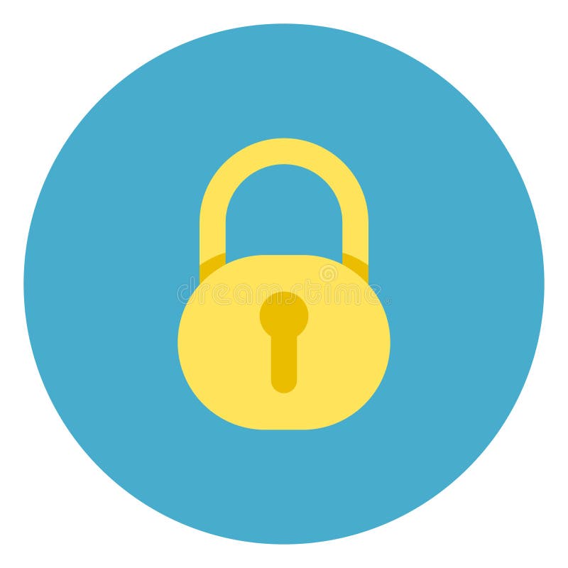 Lock Icon On Round Blue Background Flat Vector Illustration. Lock Icon On Round Blue Background Flat Vector Illustration