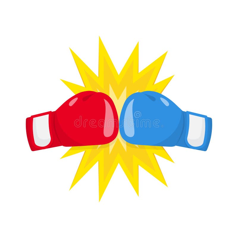 Boxing sport training icon. Boxing gloves fight icon, red vs blue. Vector illustration. Boxing sport training icon. Boxing gloves fight icon, red vs blue. Vector illustration