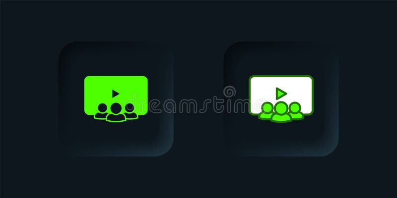 Εικονίδιο τάξης Green Online απομονωμένο σε μαύρο φόντο. Ιδέα ηλεκτρονικής εκπαίδευσης. Μαύρο τετράγωνο κουμπί. Διάνυσμα διανυσματική απεικόνιση