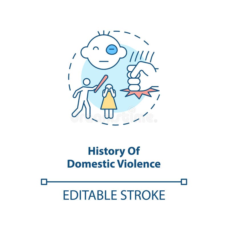 History of domestic violence concept icon. Violent behavior. Aggressive offense. Record of physical assault idea thin line illustration. Vector isolated outline RGB color drawing. Editable stroke. History of domestic violence concept icon. Violent behavior. Aggressive offense. Record of physical assault idea thin line illustration. Vector isolated outline RGB color drawing. Editable stroke