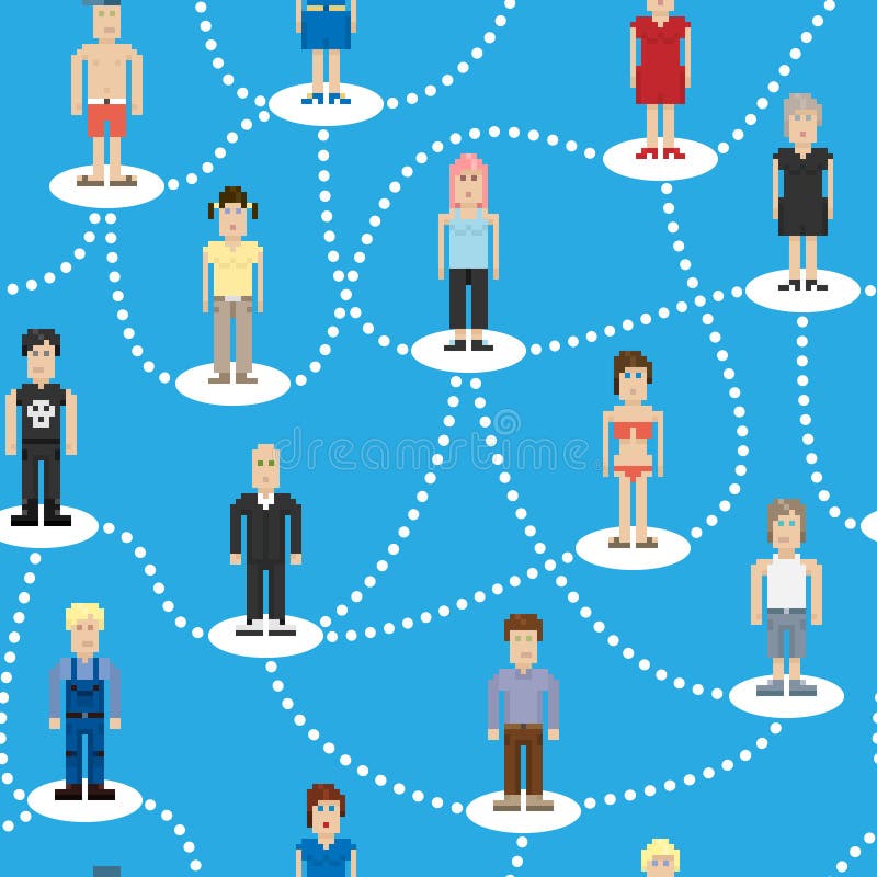 Pixel people social connection seamless pattern. Vector illustration. Pixel people social connection seamless pattern. Vector illustration.