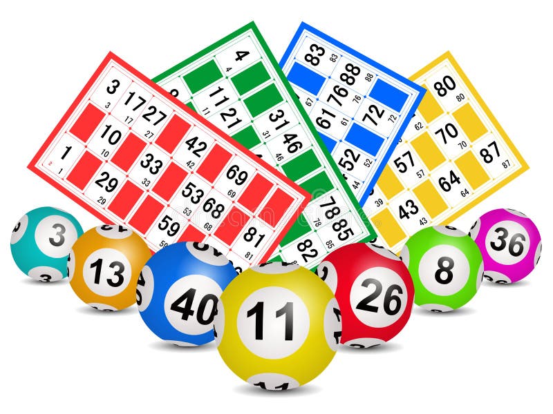 Εικόνα 3D με κάρτες και μπαλάκια Lotto απομονωμένες σε λευκό φόντο διανυσματική απεικόνιση