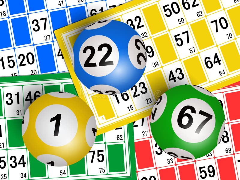 Εικόνα 3D με κάρτες και μπαλάκια Lotto απομονωμένες σε λευκό φόντο διανυσματική απεικόνιση