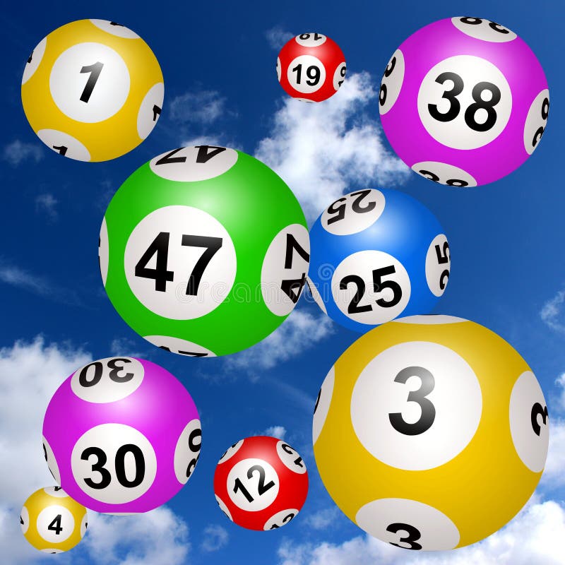 Εικόνα 3D με μπαλάκια Lotto απομονωμένες στον γαλάζιο ουρανό απεικόνιση αποθεμάτων