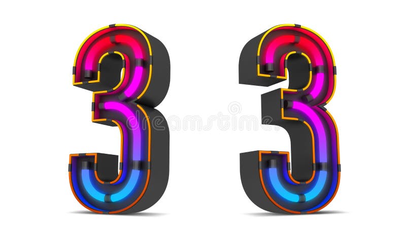εικόνα απόδοσης neon light number 3d με διαδρομές αποκοπής. απεικόνιση αποθεμάτων