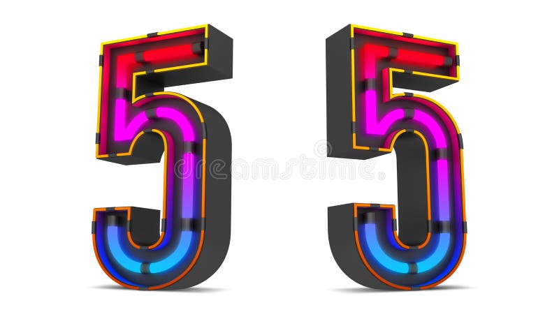 εικόνα απόδοσης neon light number 3d με διαδρομές αποκοπής. ελεύθερη απεικόνιση δικαιώματος
