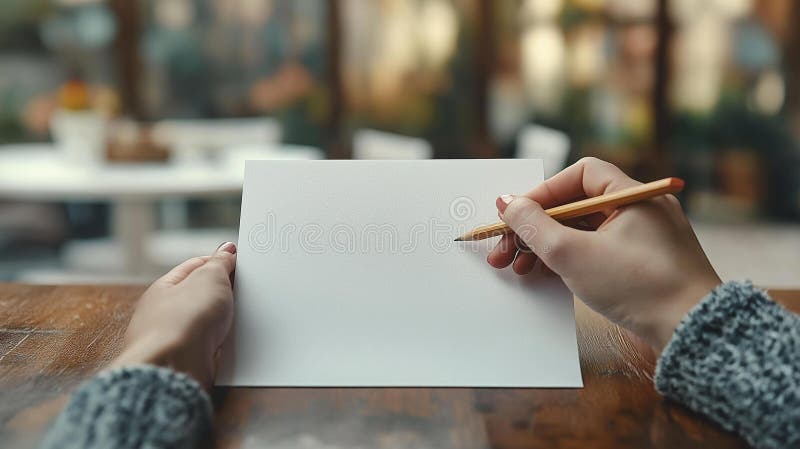 Εικόνα γεννήτριας AI για το άτομο που γράφει σε λευκό καθαρό χαρτί με μολύβι απεικόνιση αποθεμάτων