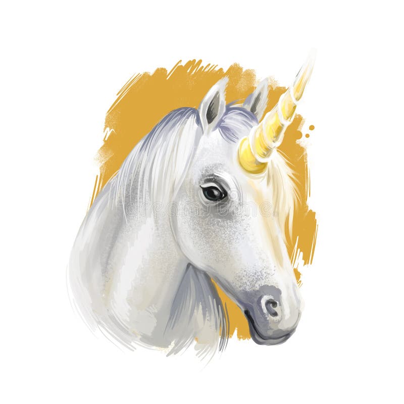Εικόνα ψηφιακής τέχνης Unicorn απομονωμένη σε λευκό φόντο Θρυλική αρχαία μυθολογική τράπουλα, παραμυθένιο ονειροειδές ζώο διανυσματική απεικόνιση