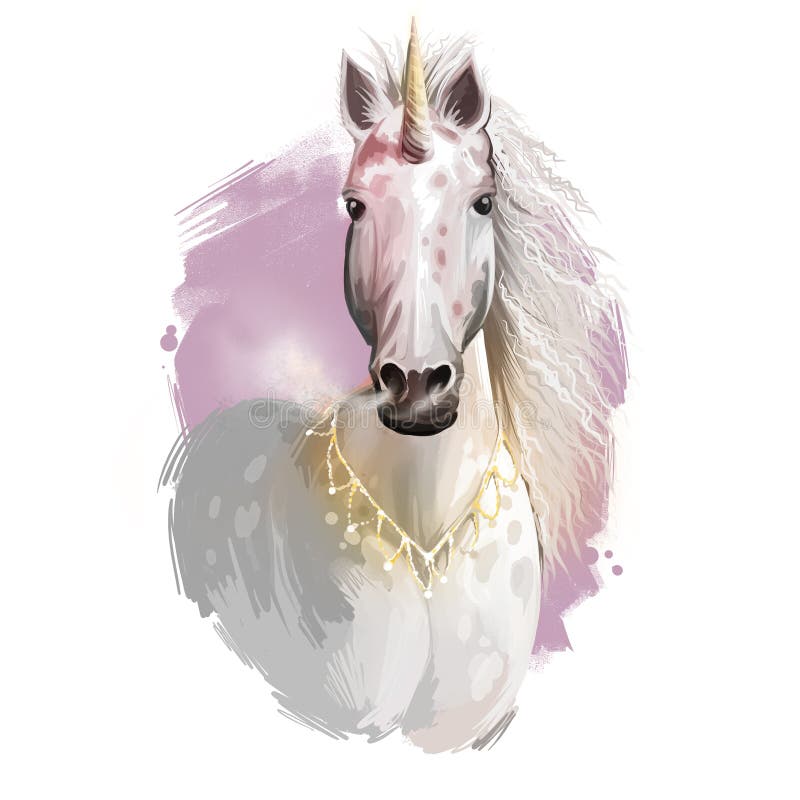 Εικόνα ψηφιακής τέχνης Unicorn απομονωμένη σε λευκό φόντο Θρυλική αρχαία μυθολογική τράπουλα, παραμυθένιο ονειροειδές ζώο απεικόνιση αποθεμάτων