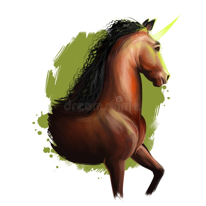 Εικόνα ψηφιακής τέχνης Unicorn απομονωμένη σε λευκό φόντο Θρυλική αρχαία μυθολογική τράπουλα, παραμυθένιο ονειροειδές ζώο διανυσματική απεικόνιση