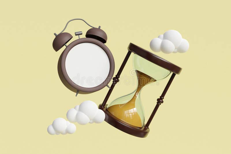Alarm clock collage illustration 3d picture of past future concept hourglass timer minute deadline interval isolated on beige background. Alarm clock collage illustration 3d picture of past future concept hourglass timer minute deadline interval isolated on beige background.