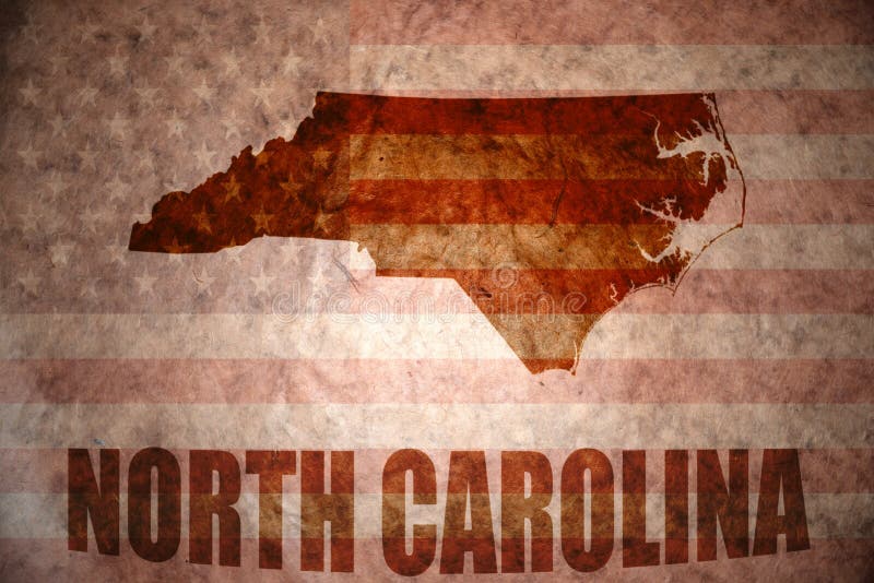 North carolina map on a vintage american flag background. North carolina map on a vintage american flag background