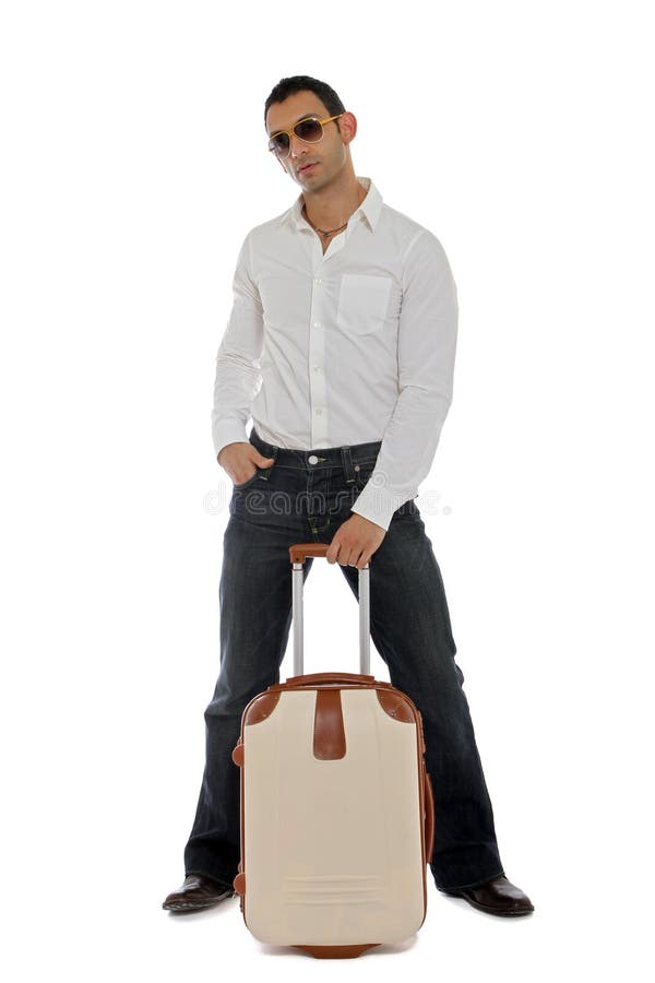 Business holding his carry-on luggage. Business holding his carry-on luggage