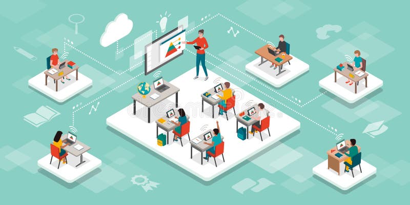 εκπαίδευση online και εικονική αίθουσα διδασκαλίας απεικόνιση αποθεμάτων