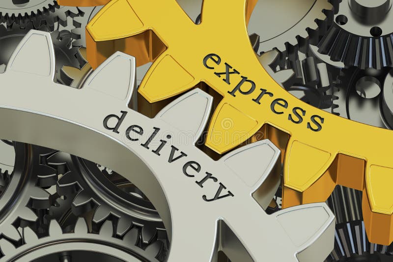 Εκφράστε την έννοια παράδοσης gearwheels, τρισδιάστατη απόδοση απεικόνιση αποθεμάτων Εκφράστε την έννοια παράδοσης gearwheels, τρισδιάστατη απόδοση απεικόνιση αποθεμάτων