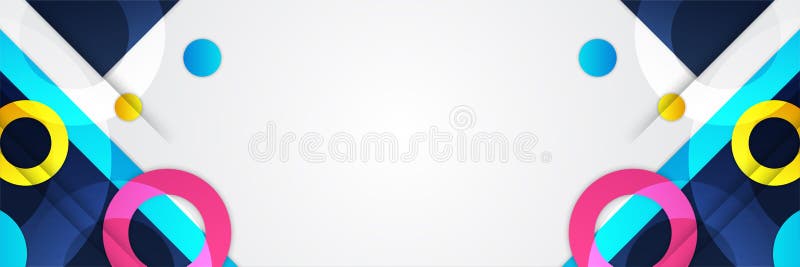Μινιμαλιστικό πολύχρωμο αφηρημένο φόντο banner με διαβάθμιση χρώματος με γεωμετρικά σχήματα τετραγώνων, κύκλων και σχημάτων. Δημιο διανυσματική απεικόνιση