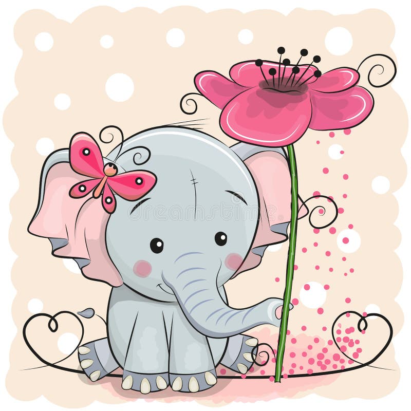 Ελέφαντας ευχετήριων καρτών με το λουλούδι