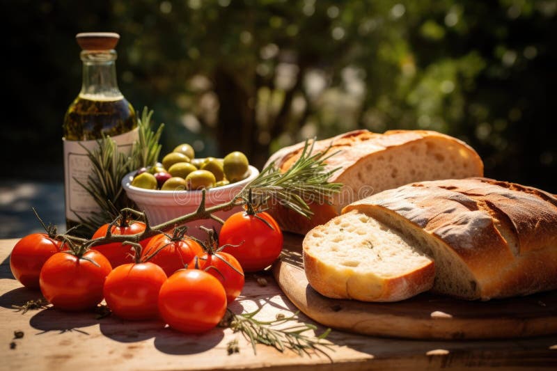ελαιοκάρβουνο και λαχανικά σε τραπέζι σε εξωτερικό. γενική ai ελεύθερη απεικόνιση δικαιώματος