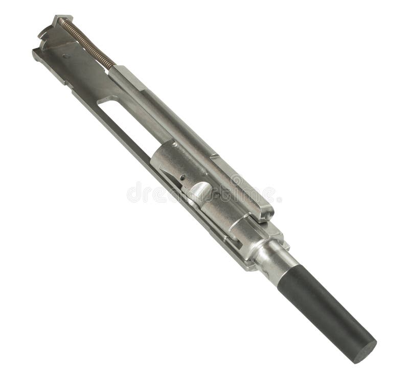 Assault rifle bolt carrier group used to convert an assault rifle to use smaller ammunition with a rubber protective cap on its chamber end before installation. Assault rifle bolt carrier group used to convert an assault rifle to use smaller ammunition with a rubber protective cap on its chamber end before installation.