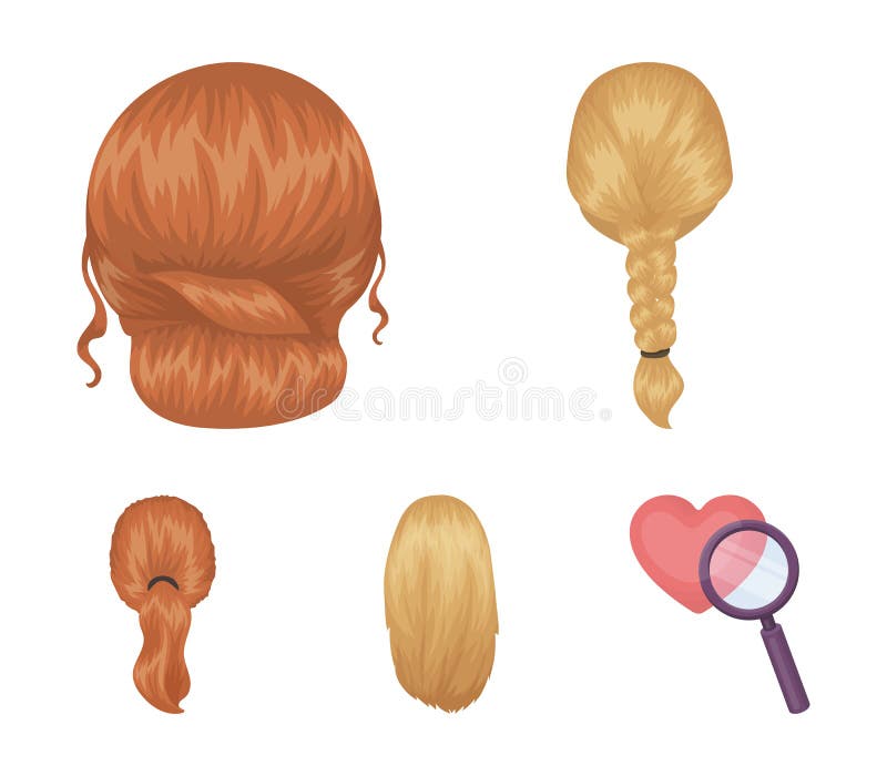 Light braid, fish tail and other types of hairstyles. Back hairstyle set collection icons in cartoon style vector symbol stock illustration . Light braid, fish tail and other types of hairstyles. Back hairstyle set collection icons in cartoon style vector symbol stock illustration .