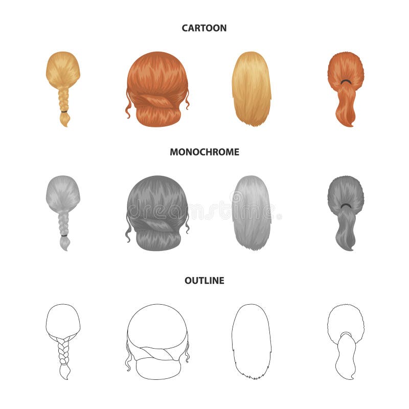 Light braid, fish tail and other types of hairstyles. Back hairstyle set collection icons in cartoon,outline,monochrome style vector symbol stock illustration . Light braid, fish tail and other types of hairstyles. Back hairstyle set collection icons in cartoon,outline,monochrome style vector symbol stock illustration .