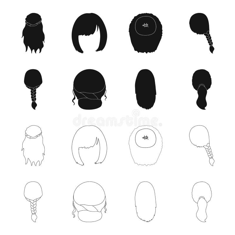 Light braid, fish tail and other types of hairstyles. Back hairstyle set collection icons in black,outline style vector symbol stock illustration . Light braid, fish tail and other types of hairstyles. Back hairstyle set collection icons in black,outline style vector symbol stock illustration .