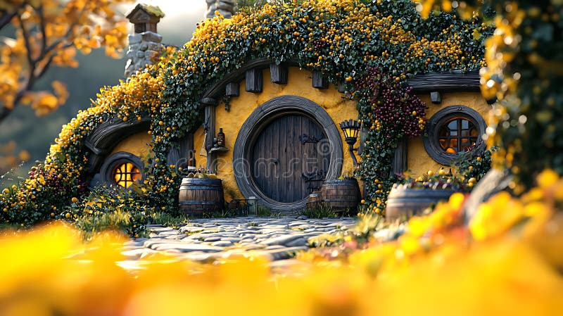 Ελκυστική κάλυψη οπής hobbit σε εσωτερικό περιβάλλον ελεύθερη απεικόνιση δικαιώματος
