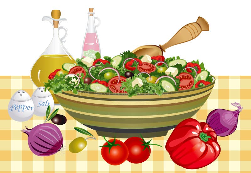 Healthy eating greek salad and ingredients - vector illustration. Healthy eating greek salad and ingredients - vector illustration