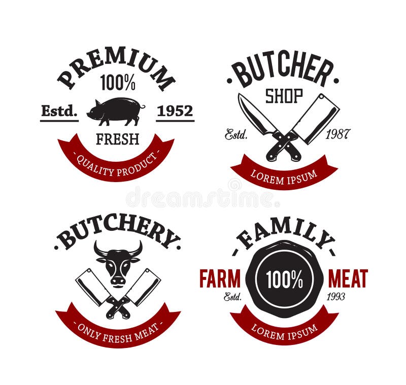 Vector set of vintage butchery meat shop emblems. Vector set of vintage butchery meat shop emblems.