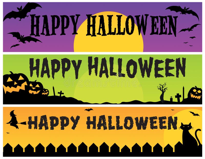 A set of three basic banners with the text Happy Halloween. A set of three basic banners with the text Happy Halloween.