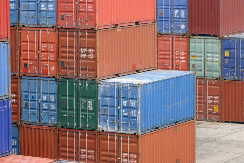 Stacks of shipping containers at a port. Stacks of shipping containers at a port