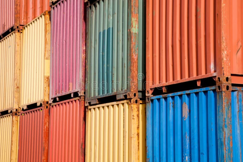 Stacks of multi-colored cargo containers. Stacks of multi-colored cargo containers