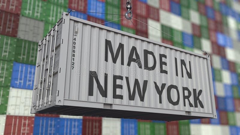 Container with MADE IN NEW YORK caption. Import or export related 3D. Container with MADE IN NEW YORK caption. Import or export related 3D