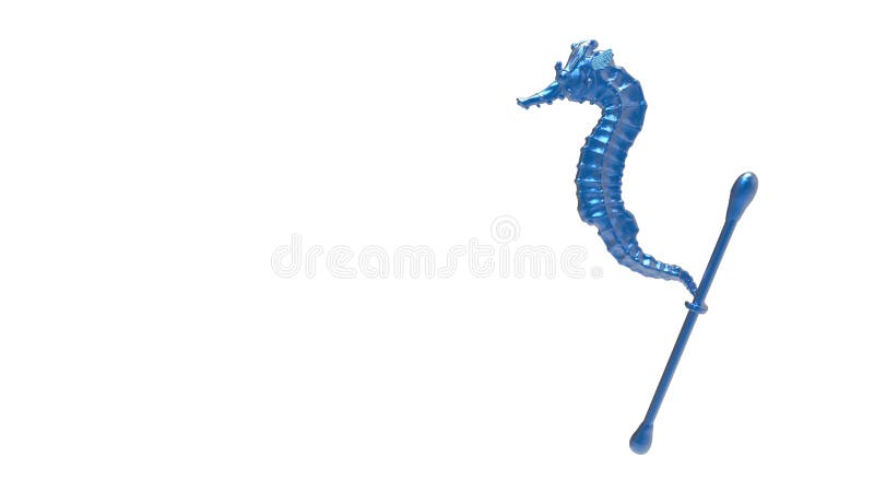 Render sculpt 3d Side view of a Common blue metal Seahorse with swabs. Stop ocean plastic pollution. Composed of white plastic waste bag, bottle on black dark background. Plastic problem. Render sculpt 3d Side view of a Common blue metal Seahorse with swabs. Stop ocean plastic pollution. Composed of white plastic waste bag, bottle on black dark background. Plastic problem