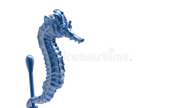 Render sculpt 3d Side view of a Common blue metal Seahorse with swabs. Stop ocean plastic pollution. Composed of white plastic waste bag, bottle on black dark background. Plastic problem. Render sculpt 3d Side view of a Common blue metal Seahorse with swabs. Stop ocean plastic pollution. Composed of white plastic waste bag, bottle on black dark background. Plastic problem