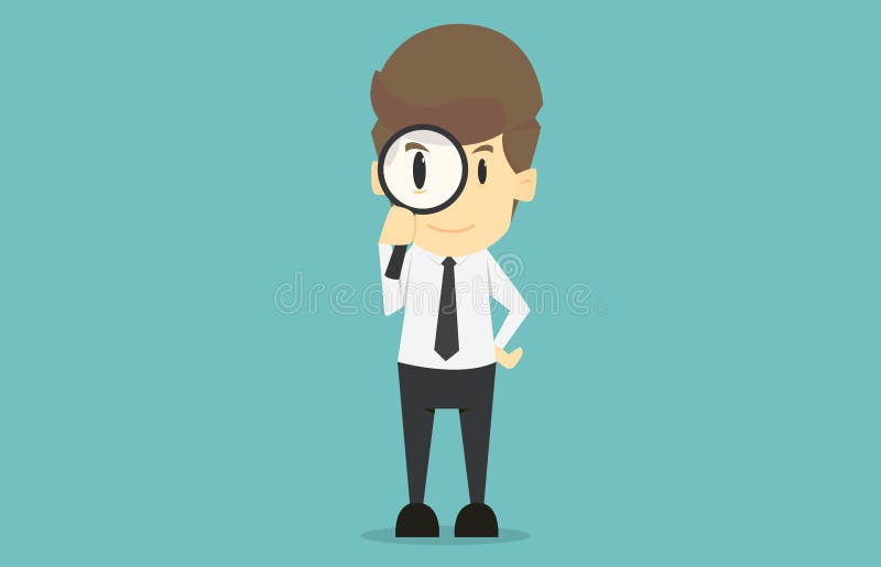 Business man holding magnifying glass.Cartoon of business success is the concept of the man characters business, the mood of people, can be used as a background, infographics. illustration vector. Business man holding magnifying glass.Cartoon of business success is the concept of the man characters business, the mood of people, can be used as a background, infographics. illustration vector