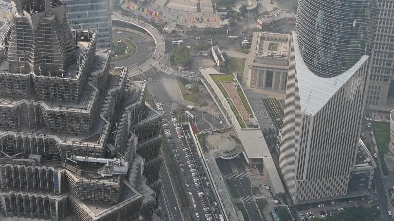 Εναέρια άποψη των πολυκατοικιών στη Σαγκάη, Κίνα, πολυάσχολη αστική κυκλοφορία
