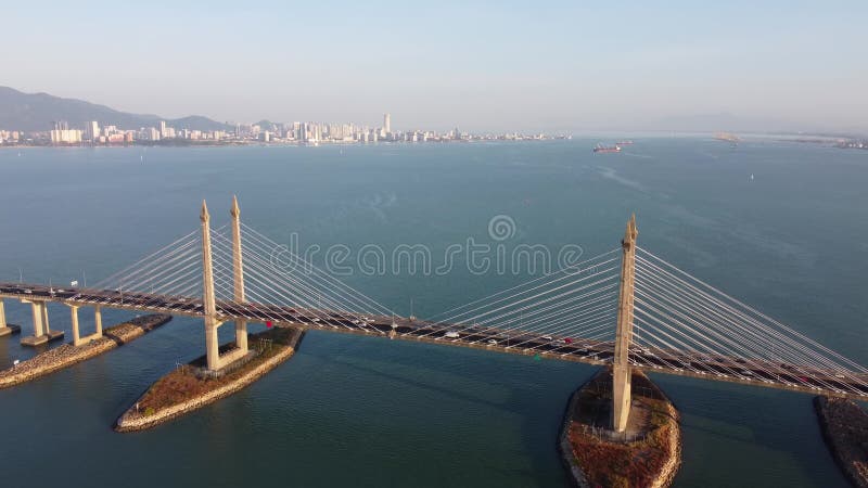 εναέρια μετακίνηση μακριά γέφυρα penang πρωί απόθεμα βίντεο