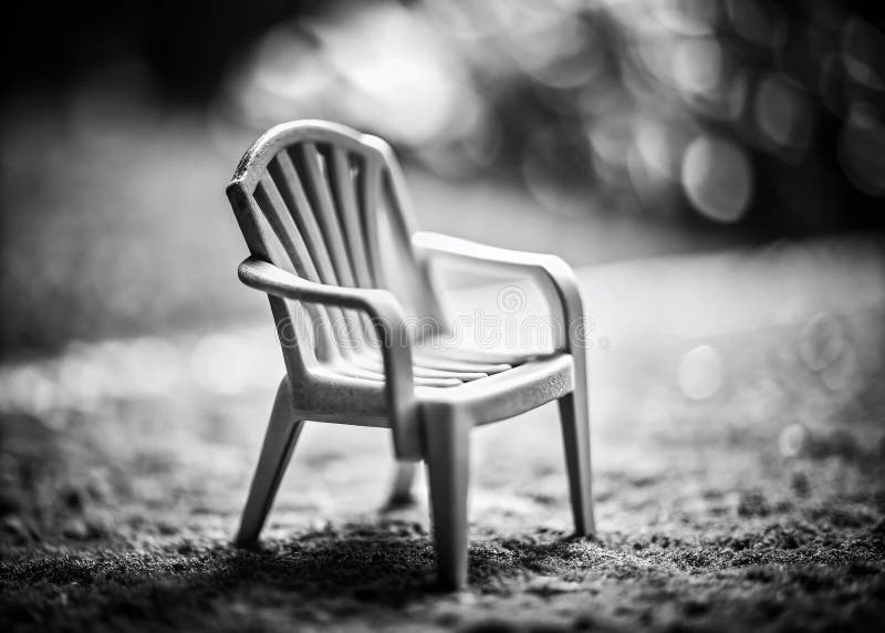 Ενδιαφέρουσα Αφηρημένη Φωτογραφία TiltShift μιας Μοντέρνας Πλαστικής Καρέκλας: Μια Ασπρόμαυρη Εξερεύνηση της Μορφής και της Υφής διανυσματική απεικόνιση