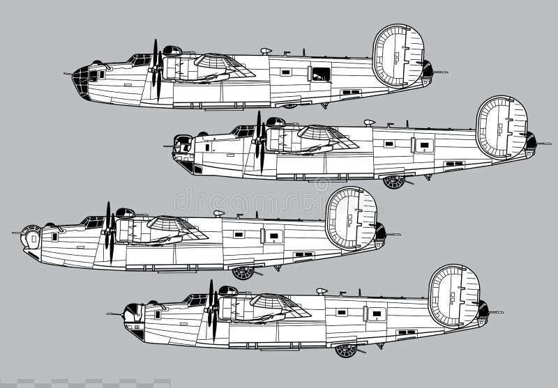 Vector drawing of World War 2 heavy bomber. Side view. Image for illustration and infographics. Vector drawing of World War 2 heavy bomber. Side view. Image for illustration and infographics