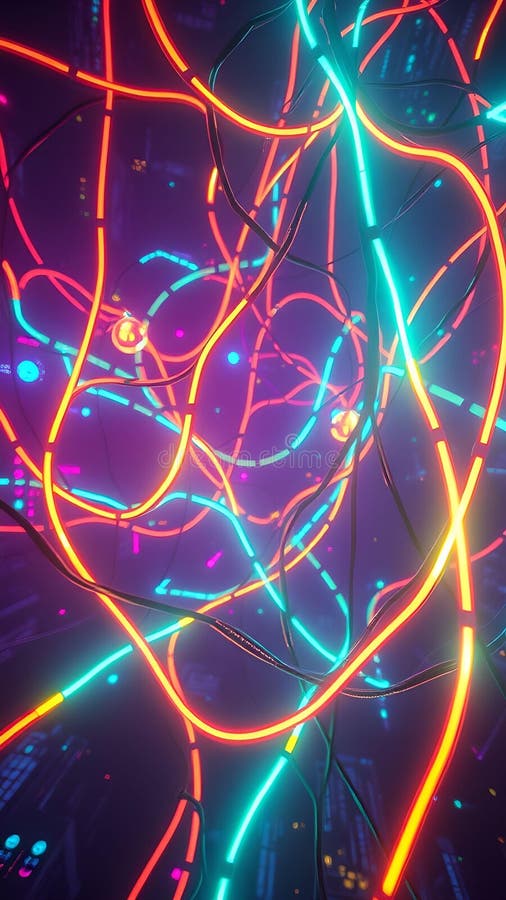 Εντυπωσιακά καλώδια κυβερνοχώρου Fusion 8K UltraDetailed Cyberpunk Neon Οριζόντιο διανυσματική απεικόνιση