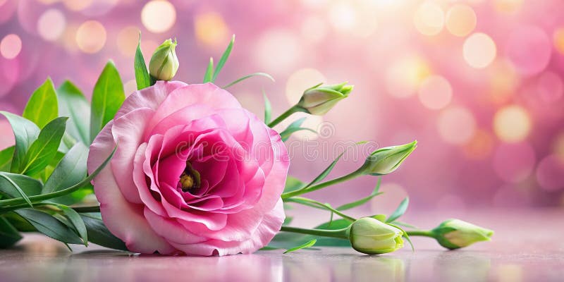 Εντυπωσιακά ροζ Eustoma Lisianthus Ένα επίπεδο φλορικό πανό για ρομαντικό ή κομψό σχεδιασμό απεικόνιση αποθεμάτων