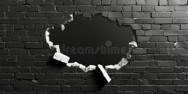 εξερευνήστε το συναρπαστικό 3d σπασμένο εφέ τοίχου που ξεχωρίζει σε ένα εντυπωσιακό μαύρο φόντο ελεύθερη απεικόνιση δικαιώματος