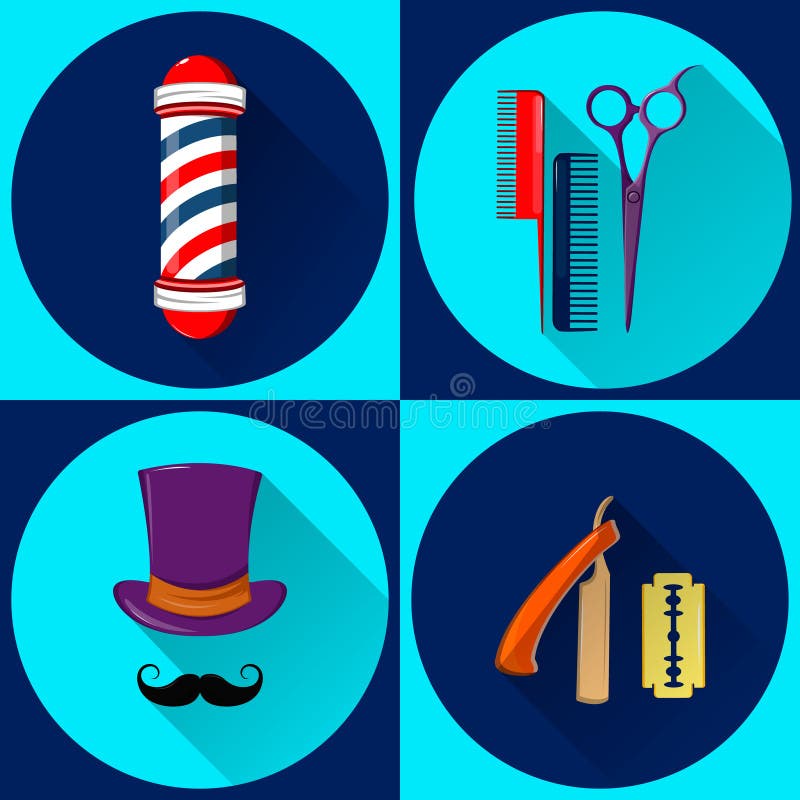 Barber`s equipment and symbols. Barbershop. Set of vector flat icons. Barber`s equipment and symbols. Barbershop. Set of vector flat icons.