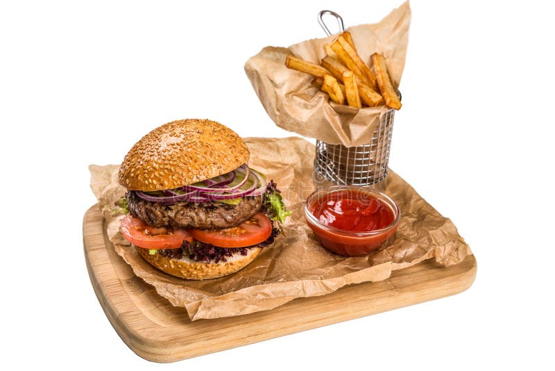 Εξυπηρετώντας πιάτο Restourant - burger με το κρέας, τηγανίζοντας πατάτα επιζητά επάνω στοκ εικόνες Εξυπηρετώντας πιάτο Restourant - burger με το κρέας, τηγανίζοντας πατάτα επιζητά επάνω στοκ εικόνες